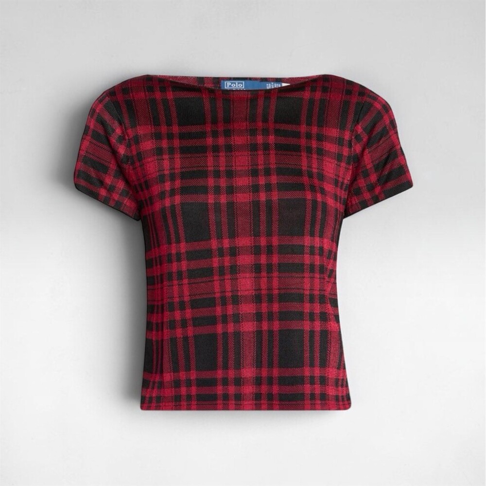 Polo Ralph Lauren Sweater Womens Size S Red & Black Plaid Short Sleeve Top